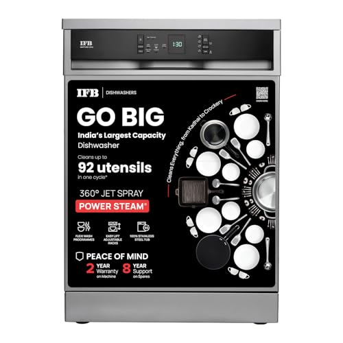 IFB 15 Place Settings with DeepClean® Technology Freestanding Dishwasher (Neptune VX15, Dark Silver, 70° Hot Water Wash with Hygienic Steam Drying, Perfect for Indian Utensils)