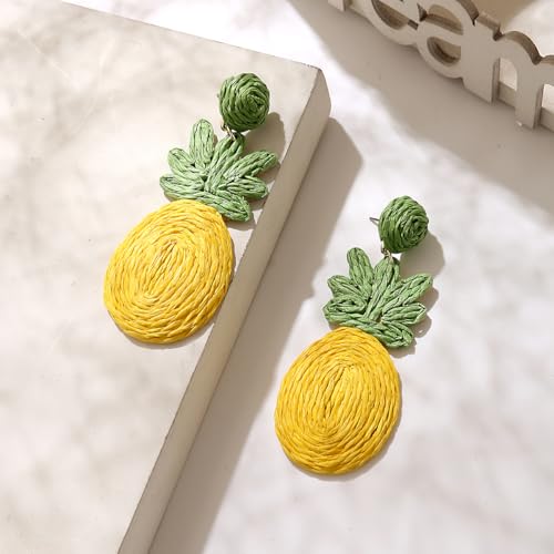 Image of Handmade Raffia Hoop Earrings Statement Tropical Bohemian Straw Dangle Earrings Natural Rattan Vacation Style Round Earrings for Women Summer Beach Party Essential Jewelry