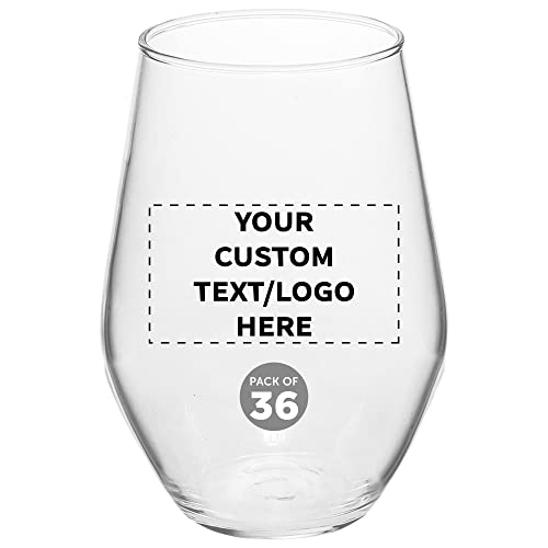 Custom Concerto Stemless Wine Glasses 11 oz. Set of 36, Personalized Bulk Pack - Restaurant Glassware, Perfect for Red Wine, White Wine or Cocktails - Clear