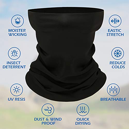Neck Gaiter, Face Cover Scarf, Reusable Neck Mask Unisex Face Gaiters Bandanas Balaclava for Sun UV Dust Wind Protection (Black 4 Pack)