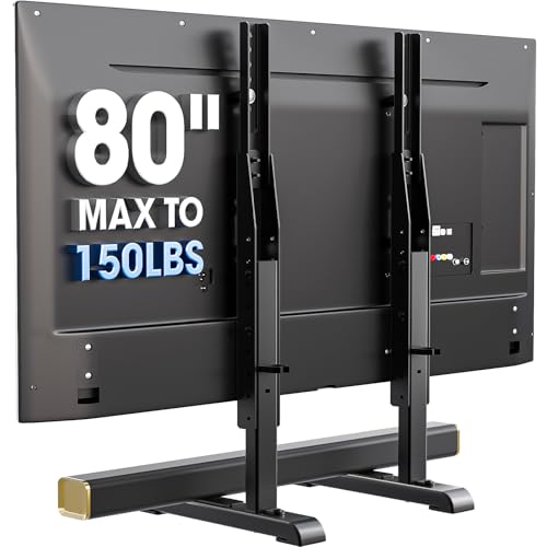 AX WABER Universal TV Stand, Table Top TV Stand Base Wobble-Free Replacement for Most 24 to 80 Inch LCD LED TVs, 7 Height Adjustable TV Legs Hold up to 150lbs, Max VESA 800x500mm, Black AX10TB02