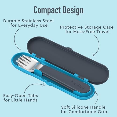 Image of Bentgo Kids Stainless Steel Utensil Set - Reusable Fork, Spoon & Storage Case, PFAS- & BPA-Free, Easy-Grip Handles, Lightweight, Dishwasher Safe, School Lunch, Travel & Outdoors (Dinosaur)