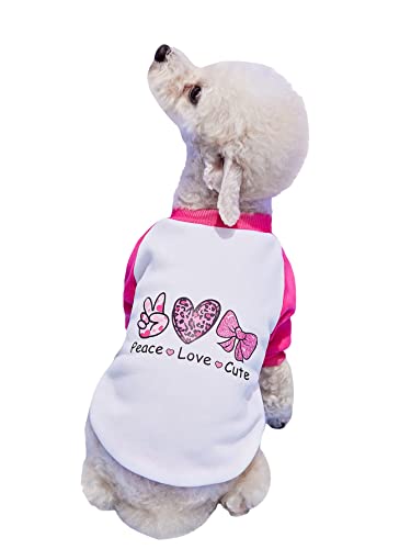 Qwinee Heart & Letter Pet Sweatshirt Cat Dog Shirt Breathable Soft Pet Tees For Small Medium Dog Puppy Kitten Rink And White S #TOP13