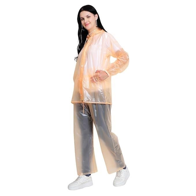 Boy's|Girl's PVC Waterproof Rainsuit with Hoods and Side Pocket, 100% Waterproof Portable Rainwear (Orange)