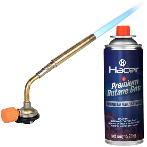Image of HACER Butane Brazing Blow Torch Single LPG Nozzle with 1 Butane Gas Canisters Multipurpose Heat Gun For Outdoor Use Cooking Copper Pipe Welding Camping and Jewelry Repair Work Tool Burner