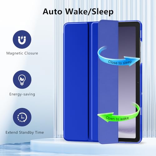 Image of MoKo Trifold Case for Galaxy Tab A9 Plus /A9+ 11 Inch 2023, Klein Blue | Slim Stand Hard PC Translucent Back Shell Smart Cover, Auto Sleep /Wake, Light, Anti-scratch, 2 Adjustable Angle