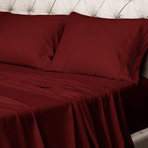 Egyptian Sheets - 4pc Set (2 Pillowcases, 1 Fitted Sheet, 1 Flat Sheet) Ultra Soft, Luxurious, Wrinkle & Fade Resistant Premium Hotel Quality- Giovanni Line by Luxor Linens (King, Wine)