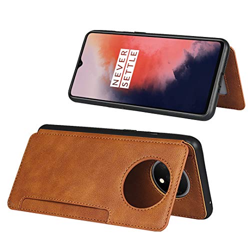 Zouzt Compatible With Oneplus 7T Wallet Case With Card Holder Hand Strap Premium Pu Leather Case Kickstand, Magnetic Durable Shockproof Phone Back Cover With Lanyard For Oneplus 7T (Light Brown) #TOP1