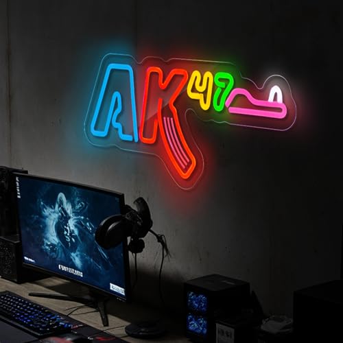 Image of AK47 Neon Sign Rifle Neon Sign for Wall Decor Gun USB Dimmable LED Neon Lights for Boys Girls Room Gameroom Holiday Birthday Christmas Gift