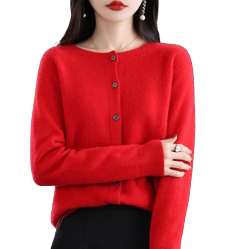 QuyiFa Cardigan à Manches Longues à Boutons sur Le Devant en Cachemire 2024 Pulls élastiques en Tricot Doux et Chaud, Pulls en Cachemire pour Femmes, (Rouge,TG)