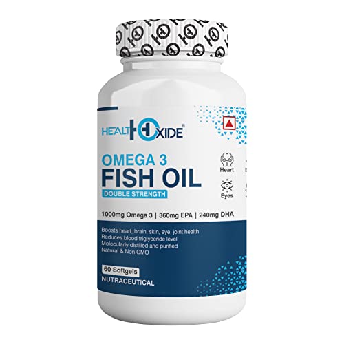 Image of HealthOxide Omega-3 Fish Oil 1000mg with 360mg EPA & 240mg DHA | Double Strength Burpless Omega 3 Softgels for Heart Brain Eye & Joint Support | Mercury Free Keto Friendly Fish Oil | 60 Capsules