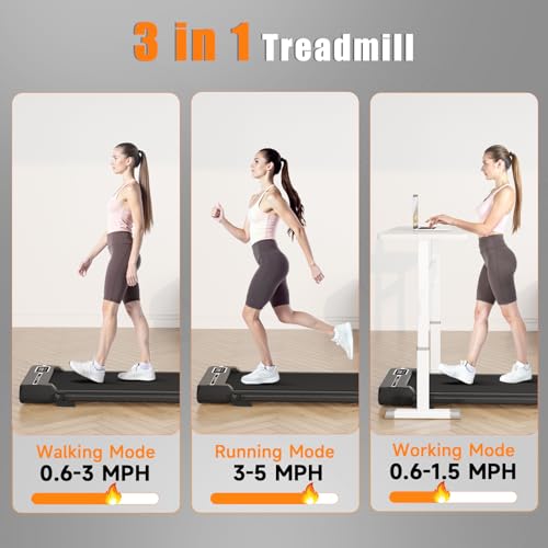 bigzzia Foldable Walking Pad Treadmill with Incline,Under Desk Treadmills with Handle, 1-8km/h, Portable Mini for Home Office, 130kg Capacity, with Remote Control, Safety Key - Image 4