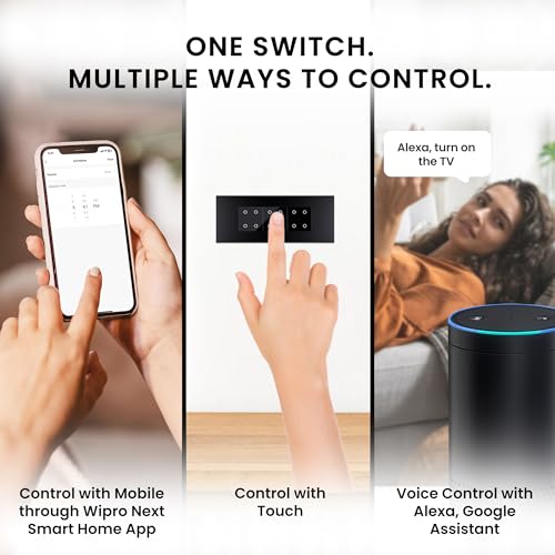 Image of Wipro North West Wipro Artisa Neo Wi-Fi Smart Touch Switch 4N | Combo of 6M Plate(Galaxy Black) + 3x4N Touch Switches(6A, Black) | Works with App, Alexa, Google Asst | Pack of 1