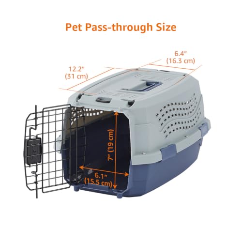 Image of Amazon Basics 2-Door Top-Load Hard-Sided Pet Travel Carrier for Cats and Small Dogs, 19 inch L x 12.6 inch W x 10 inch H, Gray & Blue (Pack of 6)