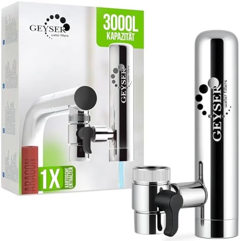 GEYSER EURO (3000L) Wasserfilter Wasserhahn Aragon, Reduziert Chlor & Gifte | Reduziert 99,99 % Bakterien & Viren, schützt vor Pestiziden & Schwermetallen, Aragon-Kartuschen, Kalkf