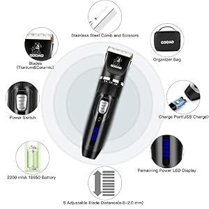 Dog Clippers Grooming Kit and Paw Trimmer,Cordless,Low Noise, Electric Quiet,Rechargeable, Dog Trimmer Grooming, Pet Hair Clippers for Thick Coats,Shaver for Small and Large Dogs Cats(Black) Dog Clippers Grooming Kit and Paw Trimmer,Cordless,Low Noise, Electric Quiet,Rechargeable, Dog Trimmer Grooming, Pet Hair Clippers for Thick Coats,Shaver for Small and Large Dogs Cats(Black)