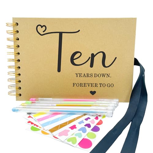 10 Year Anniversary Wedding Gifts for Him Her Couples, DIY Scrapbook Photo Album for Tenth Anniversary, 10th Tin Anniversary Present for Wife, Handmade Memory Book for Ten Years Anniversary