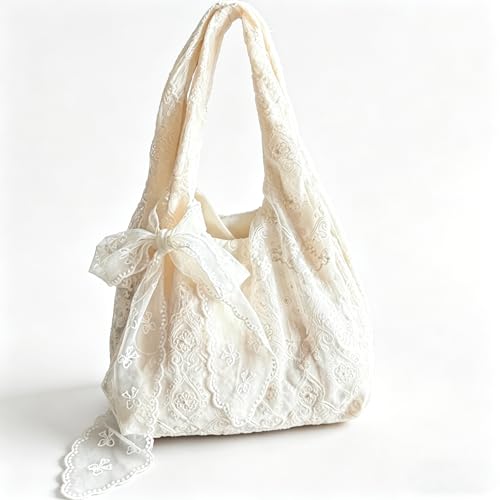 Bolso Tote Beige de Lona con Encaje para Mujer miniatura 4