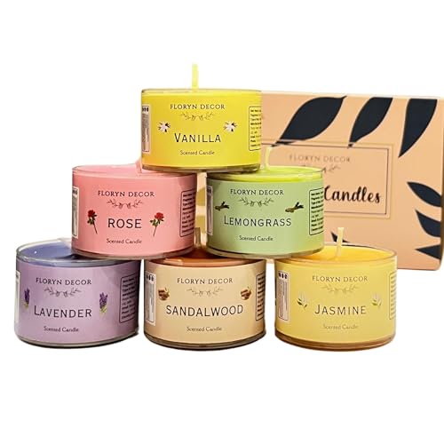 Image of Floryn Decor Small Scented Candles Gift Set for Home Decor | Non-Breakable and Reusable Jars | Perfect Return Gift | Fragrances - Lavender, Rose, Vanilla, Jasmine, Sandalwood, Lemongrass (6)