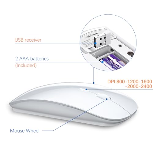 Wireless Keyboard and Mouse Ultra Slim Combo, TopMate 2.4G Silent Compact USB 2400DPI Mouse and Scissor Switch Keyboard Set with Cover, 2 AA and 2 AAA Batteries, for PC/Laptop/Windows/Mac - White - Image 5