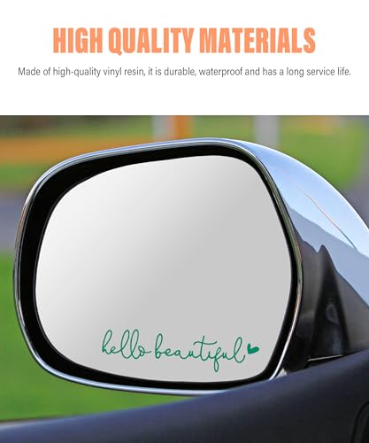 Image of RACOONA Rearview Mirror Decal,Hello Beautiful Decal,Car Accessories Stickers Rearview Mirror Sticker (Green)