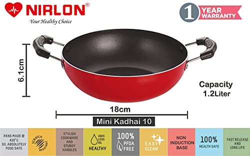 Image of Nirlon Non Stick Coated Chemical Free Healthy Kitchen Cooking Utensil Combo Set - 4 Pieces (Flat Tawa|Tapper Pan|Kadhai|1 Glass Lid)-32mm FT10 TP20 KD10 1GLID