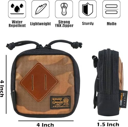 Rough Enough EDC Belt Pouch for Men Coin Organizer Small Tactical Molle Pouch with Magnetic Buckle Zipper for Outdoor Gear Desert Camo and Black Cordura4