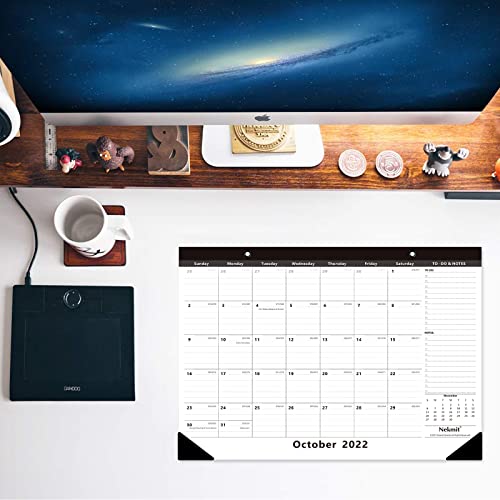 Nekmit 2022-2023 Academic Yearly Monthly Desk Pad Calendar, Wall Calendar for Planning, Ruled Blocks, 15 x 12 Inches, Black