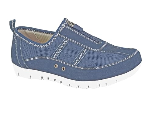 Boulevard L535C-9 Womens Extra Wide Fit EEE Casual Leather Lined Shoes Navy Size 9 UK
