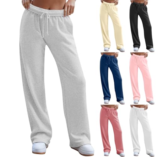 Loose Wide Leg Y2k High Waisted Athletic Jogger Pants - Classic Solid Color Casual Yoga Sweatpants with Pockets - Comfy Straight Leg Flare Preppy Workout Pants