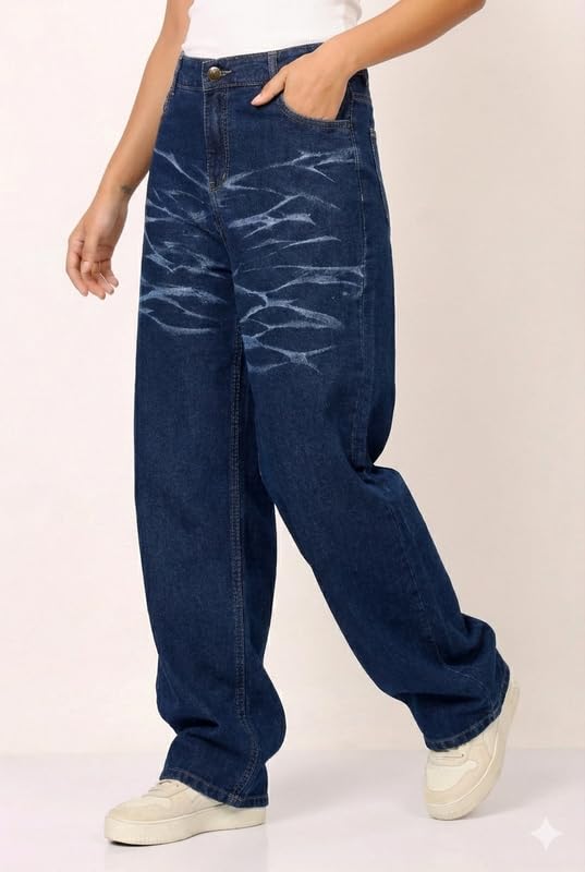 Image of London Hills Women's High Rise Wide Leg Jeans | Relaxed Fit Baggy Denim Pants | Stylish Straight Fit Comfortable Casual Wear Jeans for Women (Black)