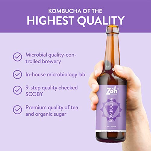 Image of Zoh Probiotics Lavender Kombucha | Tea with detoxifying acids, and digestive enzymes. Raw, unfiltered, and unpasteurized with Mother. Made with real Lavender flowers (330 ml, Pack of 3)