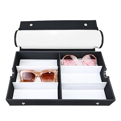 Image of Ikee Design Large 6 Slot Eyewear Storage Organizer Box Display Case Holder, Durable Eye Glasses Storage for Eyeglasses, Watches and Jewelry 13 3 /8 W x 7 3 /4 D x 2 1 /4 H in, Black