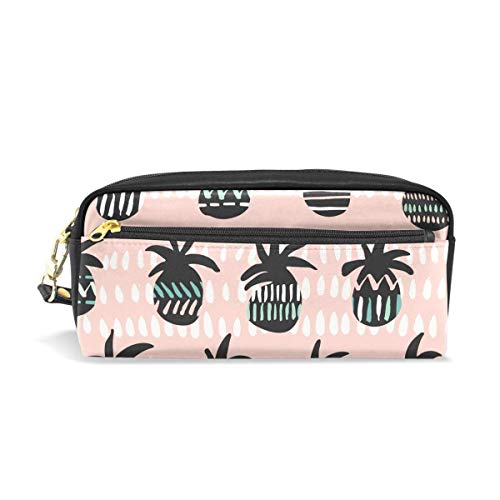 Preisvergleich Produktbild Ahdyr Bleistiftetui Niedlicher Ananas-Druck PU-Leder Bleistiftbeutel Reißverschluss-Stiftbeutelhalter Student Stationary Cosmetic Makeup Bag