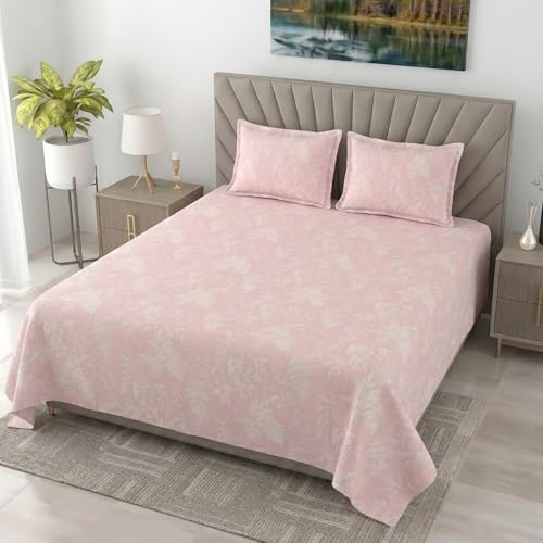Image of Mafatlal 186 TC Metro Cotton King Size Bedsheet | 108 x 108 Inch|Soft, Breathable & Lightweight | Includes 2 Pillow Covers| Honey Pink 2