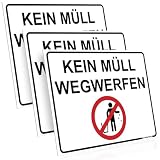 PRINTIMA 3x Schild 40x30 cm "KEIN MÜLL WEGWERFEN" aus robustem PVC – wetterfest inkl. Montagematerial – Verbotsschild zur Müllvermeidung für Grundstücke, Höfe & Einfahrten