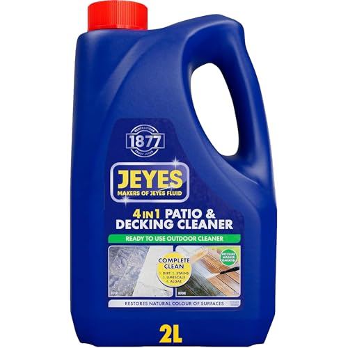 Jeyes 4 In 1 Patio & Decking Cleaner Patio Cleaner Fluid for Paths Drives Decking & Fencing - Outdoor Disinfectant Liquid or Pressure Washer Detergent - Tackles Dirt Algae & Stains (2 Litre)