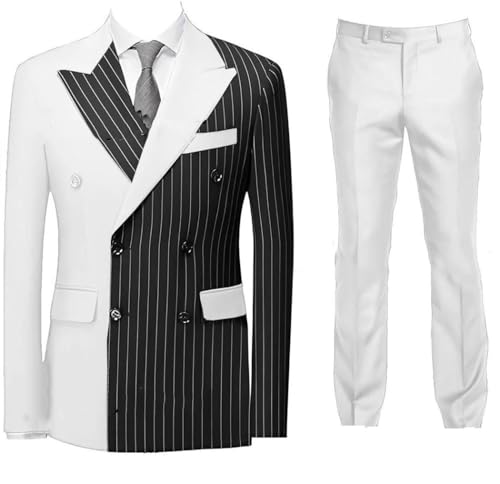Mens Striped Suit Two Piece Set Double Breasted Blazer and Pants for Wedding Groom Elegant Outfits2