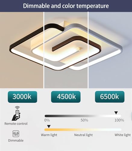 Plafonnier LED moderne carré 45cm dimmable avec télécommande pour chambre - 4