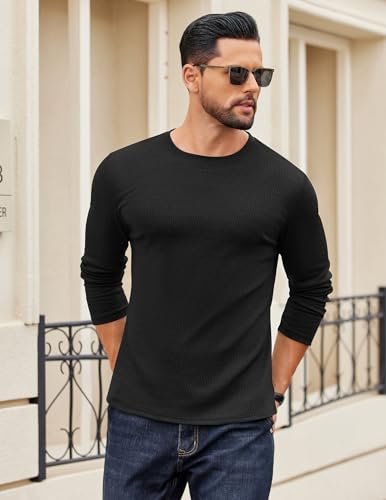 COOFANDY Crewneck Sweaters for Men Slim Fit Long Sleeve Pullover Sweater Ribbed Knitted Lightweight Tops3