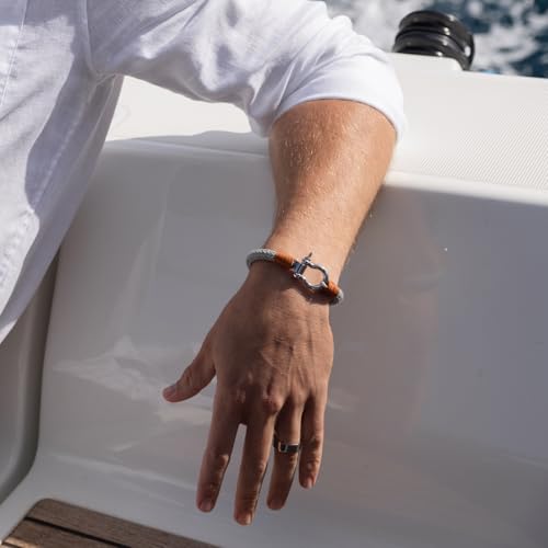 Elegatto Orion Premium Rope Bracelet for Men | Natural Cotton Finish and Sterling Silver Polished Stainless Steel Horseshoe Shackle Closure | Men’s Designer Bracelets4