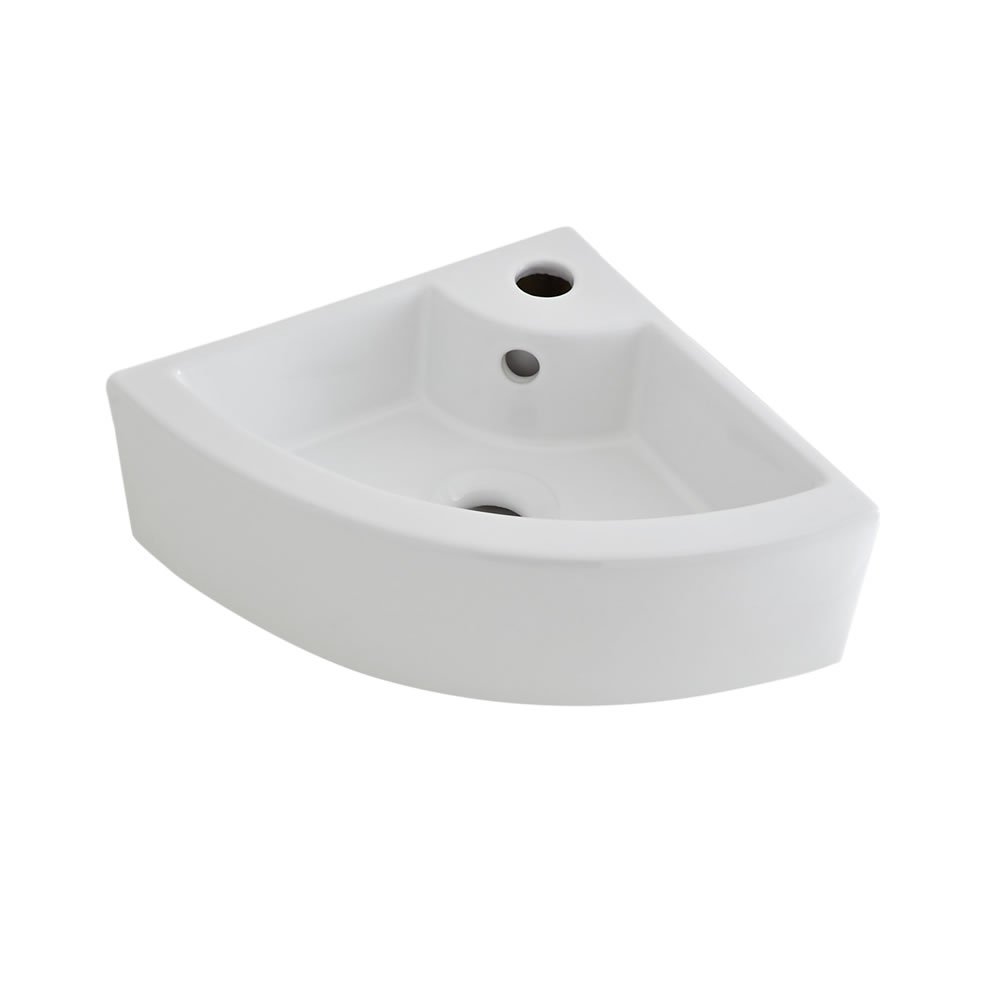 Milano White Newby Ceramic Wall Hung Corner Bathroom Basin Sink - 460Mm X 320Mm