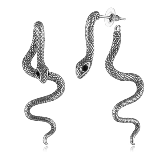 XIUQILAI Gothic Silver Snake Earrings for Women, Vintage Silver Punk Snake Earring Hallowmas Witch Goth Stud Jewelry Gift — view 2