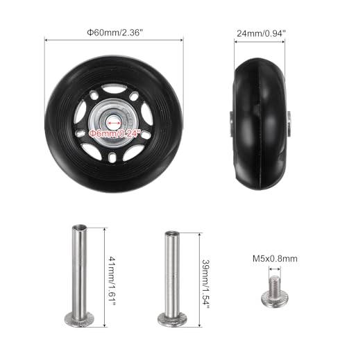 QUARKZMAN Zapasowe koła bagażowe, 60 x 24 mm, zestaw naprawczy do kół walizkowych zawiera 4 kółka łożyskowe PU i podkładki, klucz płaski i śrubę osi do torby na kółkach