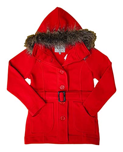Image of unik Women Fleece Coat with Fur Hood and Detachable Belt Scarlet Size Medium