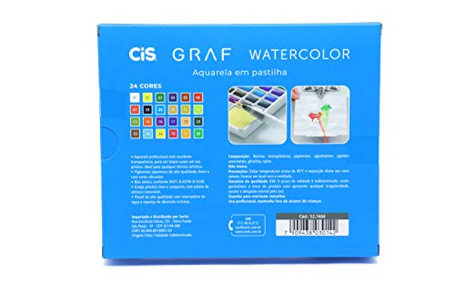 Aquarela em Pastilha Graf Watercolor, CIS, Multicor, Estojo c/24 cores