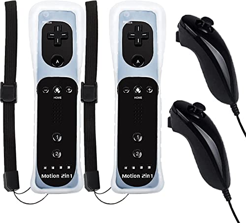 Gamrombo 2 Pack Controller Replacement For Wii/Wii U Console, Motion Gamepad Built In 3-Axis Motion Plus With Nunchuck Silicone Case And Wrist Strap (Black) #TOP4