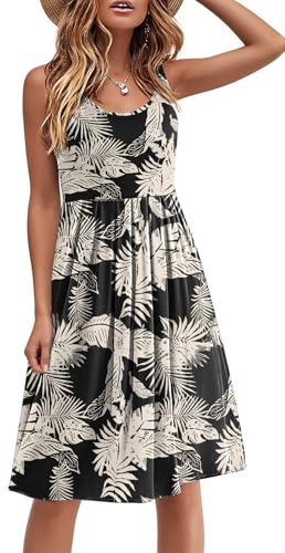 Image of Akihoo Women Summer Casual Sleeveless Midi Plain Pleated Tank Vest Dresses