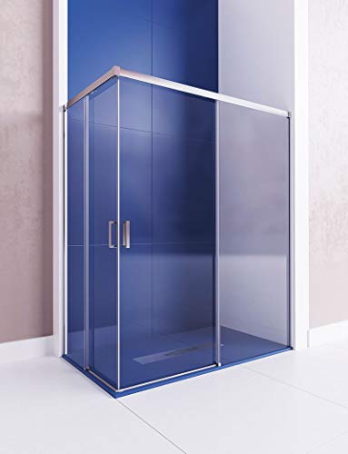 Modelo ASTRO - Mampara de ducha angular de 2 hojas fijas y 2 puertas correderas- Cristal 6 mm con ANTICAL INCLIDO.