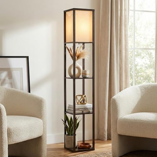 image for Brightech Maxwell - Modern Shelf Floor Lamp with Lamp Shade & Warm Whi